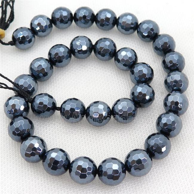 Natural Black Agate Beads Faceted Round Light Electroplated