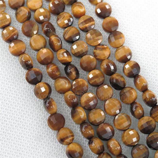 yellow Tiger eye stone beads, faceted circle