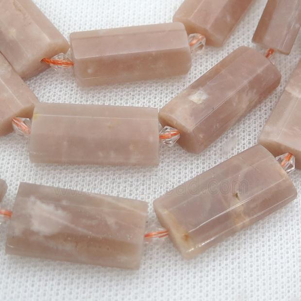 peach MoonStone Beads, faceted rectangle