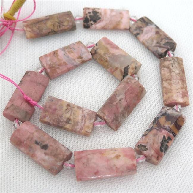 pink Rhodonite Beads, faceted rectangle
