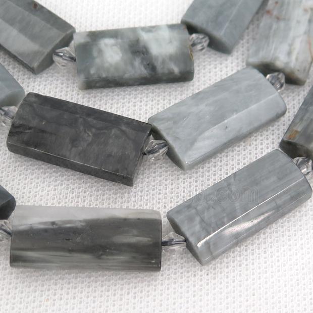 gray Hawkeye Stone Beads, faceted rectangle