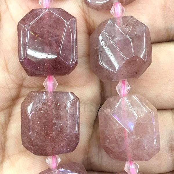 pink Strawberry Quartz square Beads