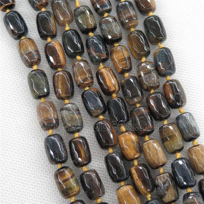 Tiger eye stone beads, faceted barrel