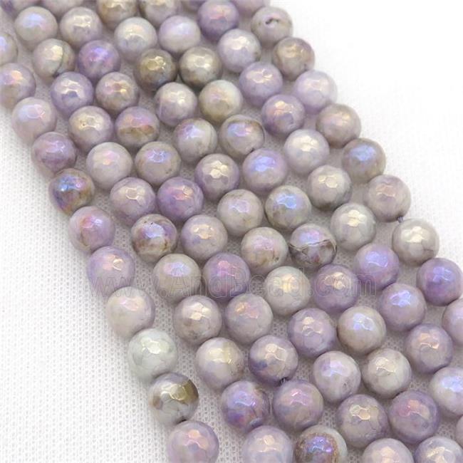 lilac Chalcedony beads, faceted round, AB-color electroplated