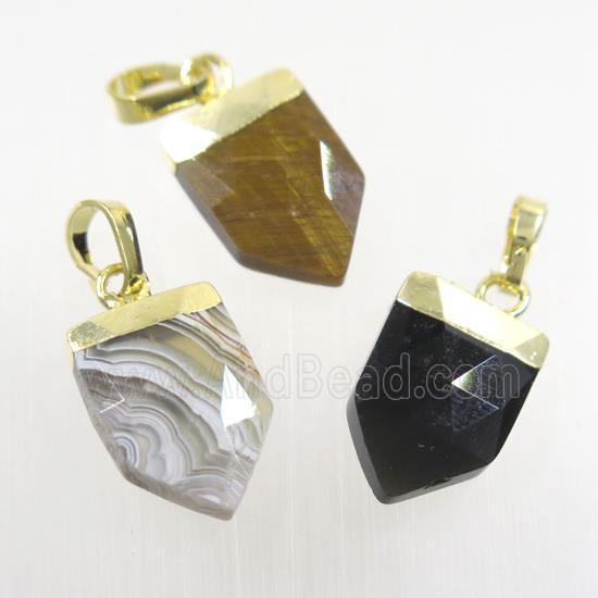mix gemstone pendant, faceted arrowhead, gold plated