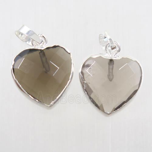Smoky Quartz heart pendant, silver plated