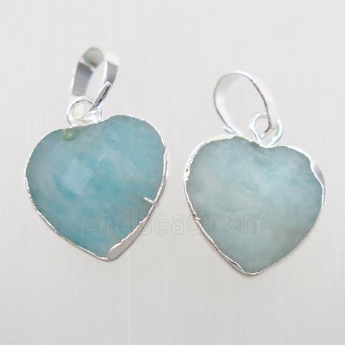 blue Amazonite heart pendant, silver plated