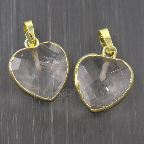 Clear Quartz heart pendant, gold plated