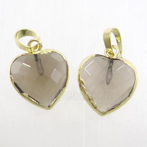Smoky Quartz heart pendant, gold plated