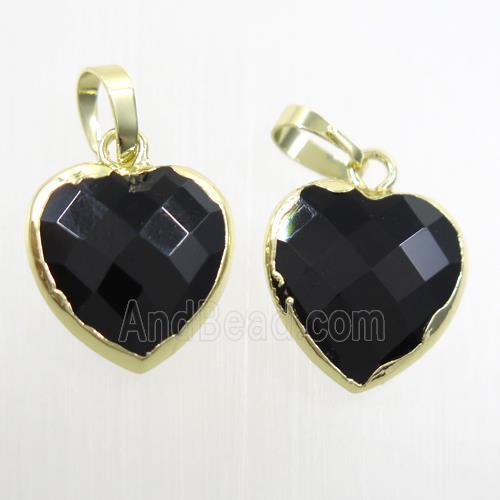 black Onyx Agate heart pendant, gold plated