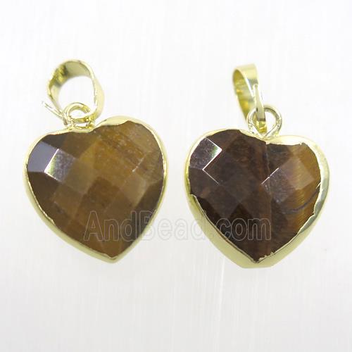 yellow Tiger eye stone pendant, faceted heart, gold plated