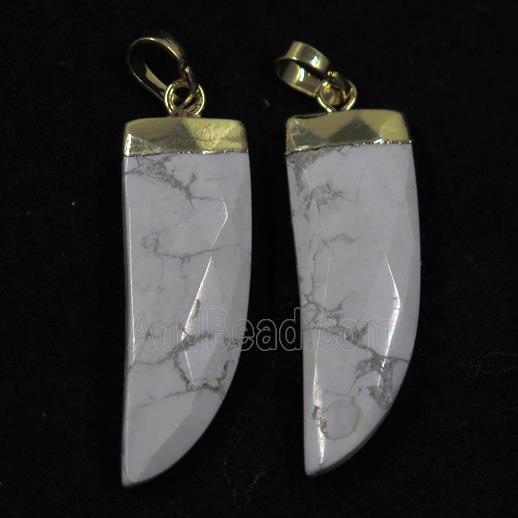 white howlite horn pendant, gold plated