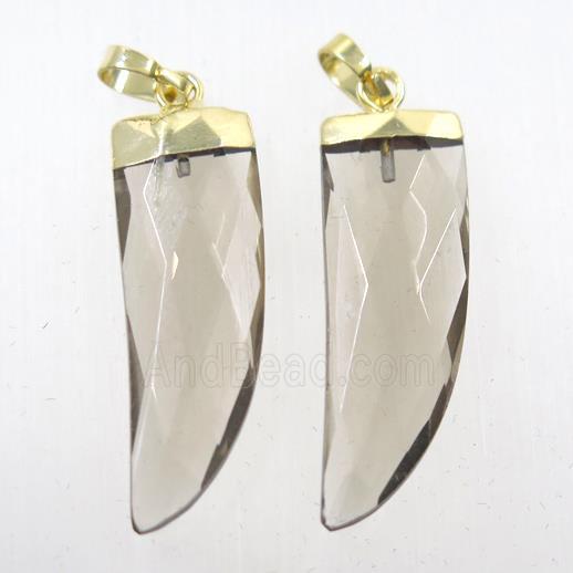 Smoky Quartz horn pendant, gold plated
