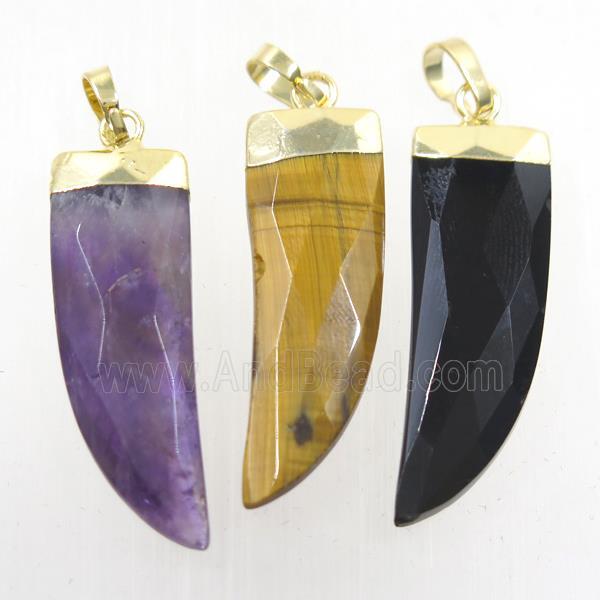 mix gemstone pendant, faceted horn, gold plated