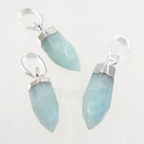 blue Amazonite pendant, faceted bullet, silver plated
