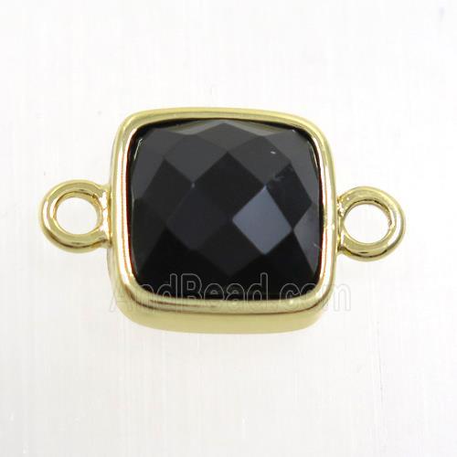 black Onyx agate connector, square, gold plated