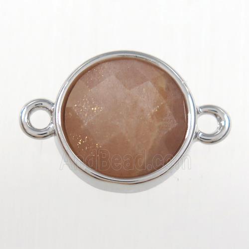 peach MoonStone circle connector, gold plated