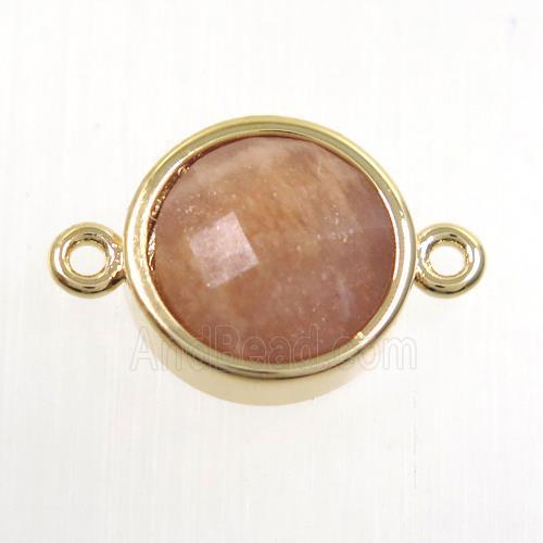 peach MoonStone circle connector, gold plated