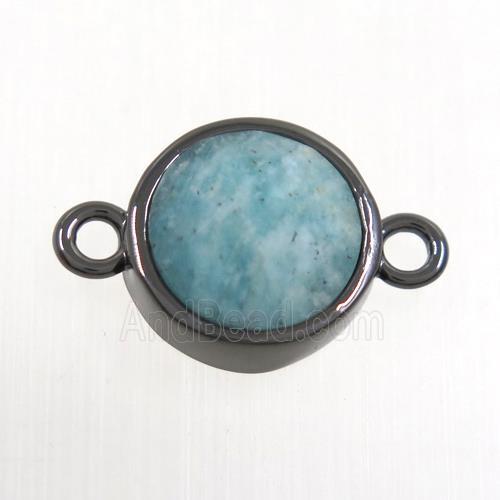 green Amazonite circle connector, black plated