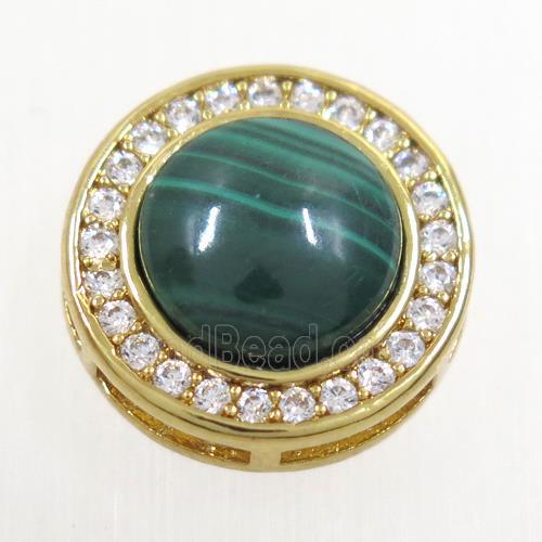 green Malachite beads pave zircon, flat-round, gold plated