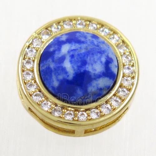 blue Lapis beads pave zircon, flat-round, gold plated