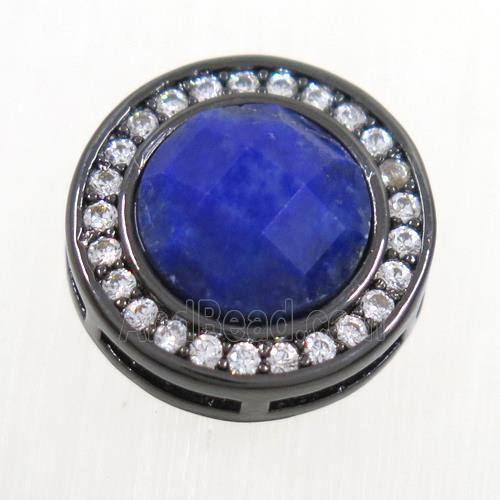 blue Lapis beads pave zircon, flat-round, black plated