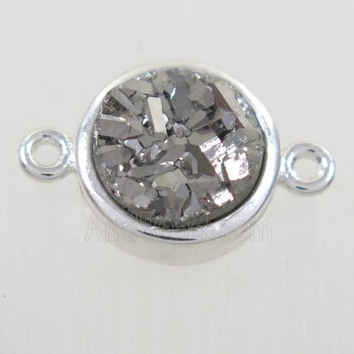 silver Druzy quartz circle connector, gold plated