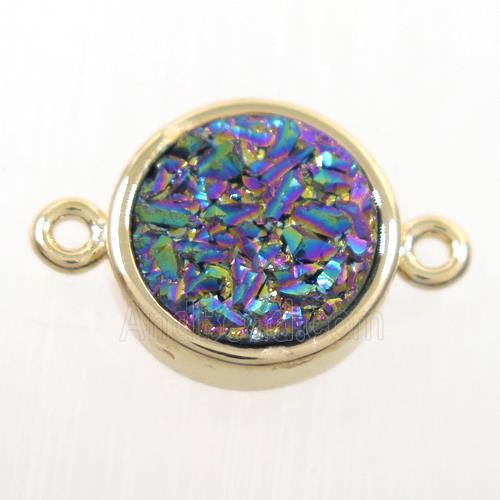 rainbow Druzy quartz circle connector, gold plated
