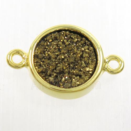 golden Druzy quartz circle connector, gold plated