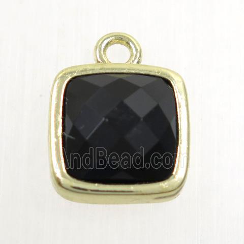 black Onyx agate pendant, square, gold plated