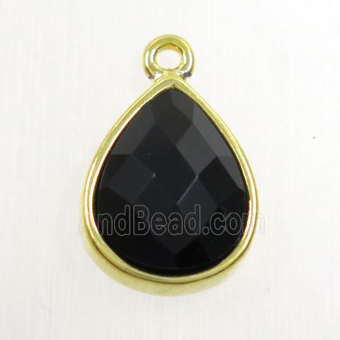 black onyx agate pendant, teardrop, gold plated