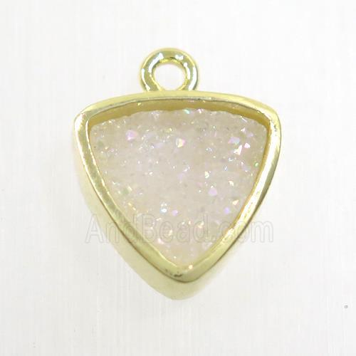 white AB-color Druzy agate pendant, triangle, gold plated