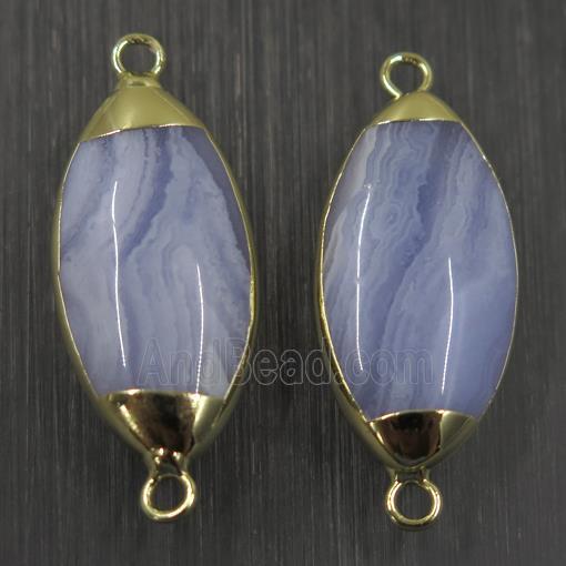 Blue Lace Agate connector, oval, gold plated