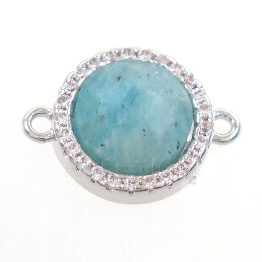Amazonite connector paved zircon, circle, platinum plated