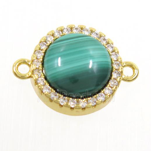 green Malachite connector paved zircon, circle, gold plated