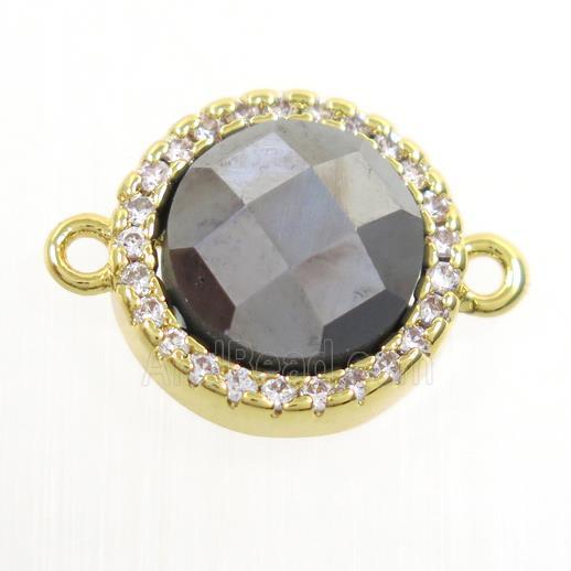 Terahertz stone connector paved zircon, circle, gold plated