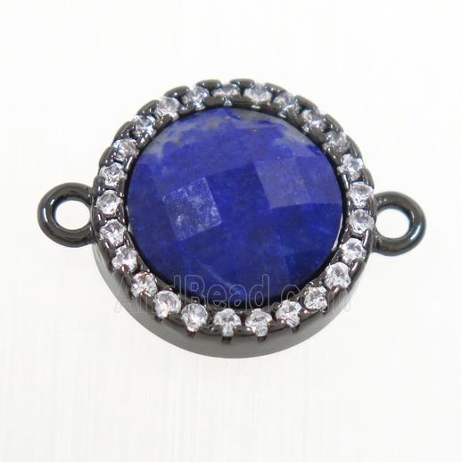 blue Lapis Lazuli connector paved zircon, circle, black plated