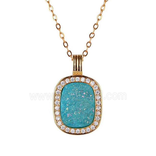 aqua Druzy Agate necklace pave zircon, copper, 24k gold plated