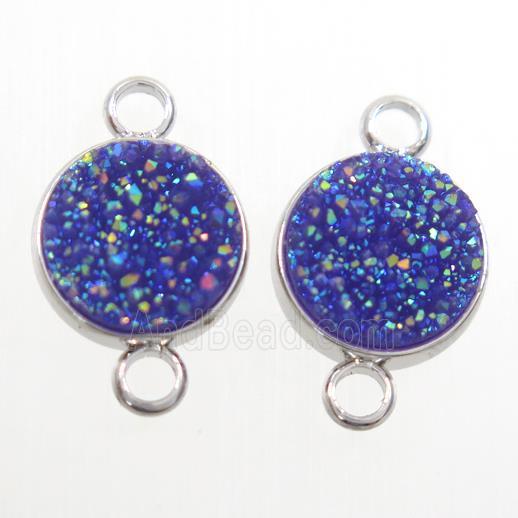 lavender Druzy Resin connector, circle, platinum plated
