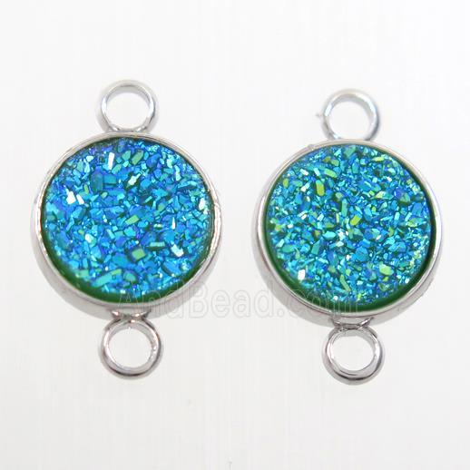 aqua Druzy Resin connector, circle, platinum plated