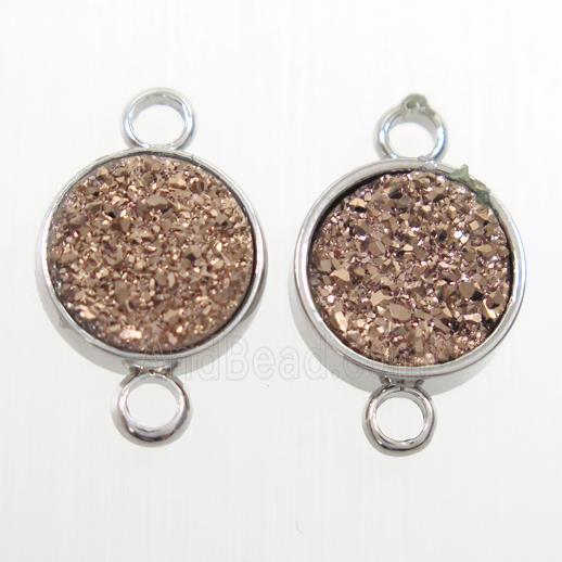 coffee Druzy Resin connector, circle, platinum plated