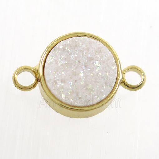 white AB-color Druzy Resin connector, circle, gold plated
