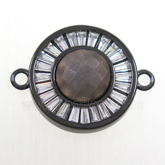 gray MoonStone circle connector pave zircon, brass, black plated