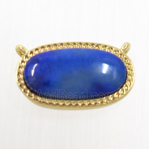 blue Lapis Lazuli oval pendant with 2loops, brass, gold plated