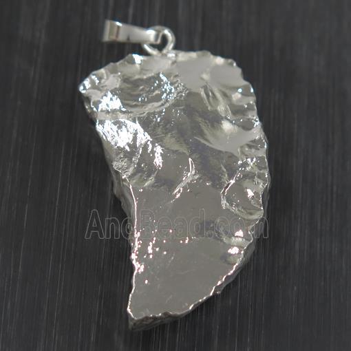 hammered Clear Quartz pendant, horn, silver plated