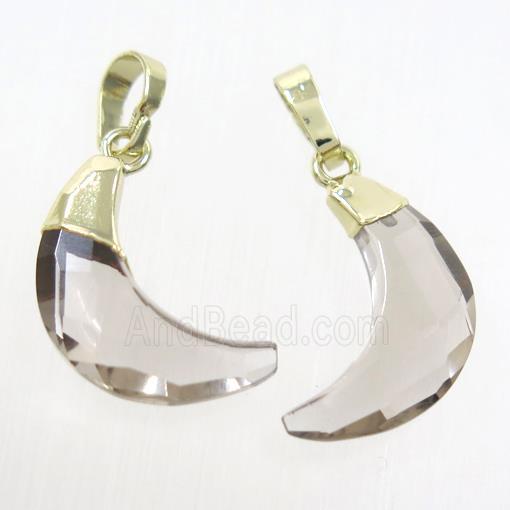 Smoky Quartz crescent pendant, faceted moon, gold plated
