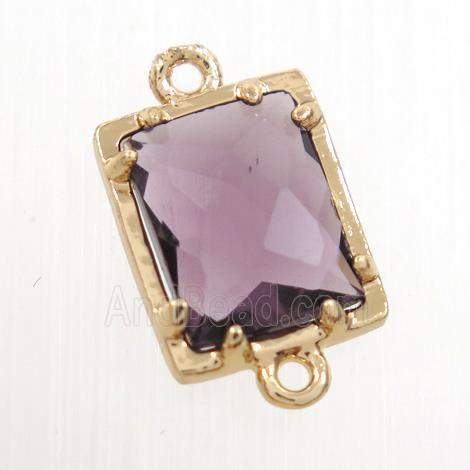 purple glass connector, rectangle, gold plated
