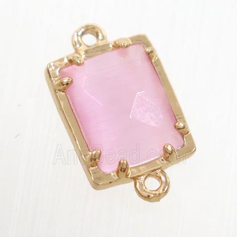 pink glass connector, rectangle, gold plated