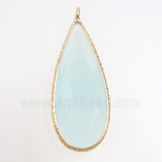 whitegreen crystal glass pendant, teardrop, gold plated