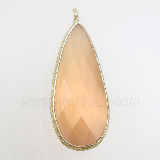 peach crystal glass pendant, teardrop, gold plated